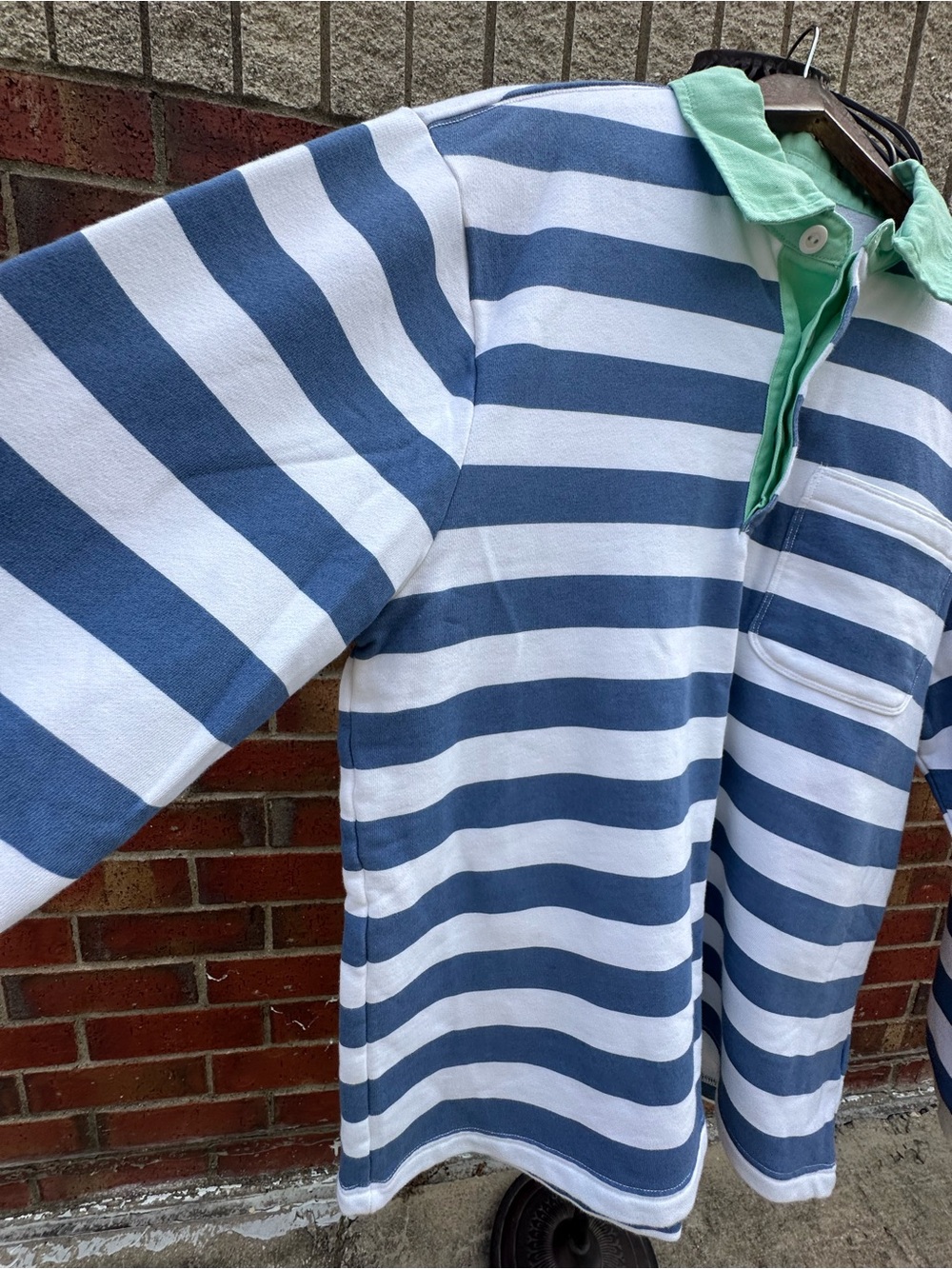 GAP Pullover 3/4 Button Rugby-Inspired Striped Sweatshirt Style Collar Classic - Picture 7 of 15